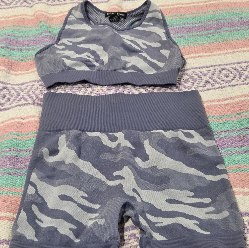Soho Apparel Camo Print Sports Bar and Shorts Set